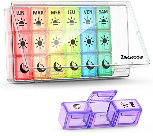 Pilulier Semainier Français Matin Midi Soir, Grand Pilluliers Medicaments 7 Jours 3 Compartiments Pilulier Hebdomadaire 3 Fois par Jour (Transparent)