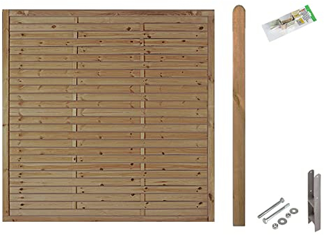 Lamellenzaun Hamburg | Erweiterungsset mit Montagematerial & 1 Stk. 180x180 cm Sichtschutz-Zaun & 1 x Pfosten 9x9x190 cm | ca. 1,89 lfdm. | Sichtschutzelement | Zaunfeld | Windschutz