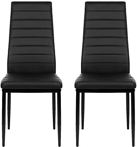 DDMINE Esszimmerstühle 2er Set, Esszimmer Dtühle Modern, Kunstleder-Bezug, Hohe Rückenlehne, Bequemer Esszimmerstuhl, Kunstleder Stuhl, SGS Geprüft (2, Schwarz)