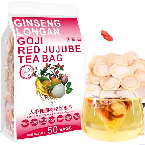 Plant Gift Ginseng Longan Goji Tea Bag 10.58oz (6g*50bags) longan, Goji, rose rouge, Chine pure et naturelle, mélange de santé thé, mélange de thé Floral 300g 人参桂圆枸杞茶