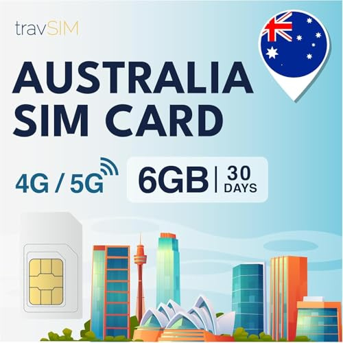 travSIM SIM Karte Australien | 6GB Mobile Daten bei 4G/5G Geschwindigkeiten | Kostenloses Roaming in Neuseeland | Der Plan der SIM Australien ist 30 Tage gültig