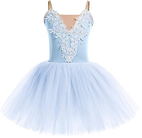 Odizli Ballettkleidung Mädchen Kinder Spitze Gestickt Glitter Ballettkleid Tanzbody Turnanzug Tüllkleid Tutu Tanzkleid Gymnastikanzug Ballettanzug Balletttrikot Ballerina Kleid Blau 13-14 Jahre