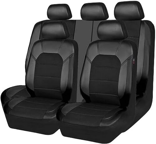 VOIV 9PCS Auto Sitzbezüge Sets für Ford Ranger 2016 2017 2018 2019 2020 2021 2022, Leder Wasserdicht Vordersitze Rücksitzschoner Leicht Zu Reinigen Schutz Lederausstattung,A Black