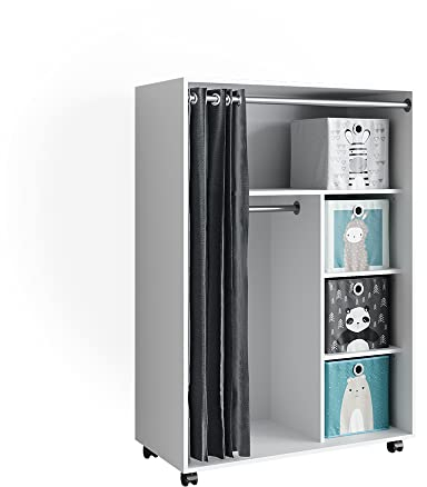 Vicco Kleiderschrank Doros, Flügeltürenschrank, Weiß, 100 x 146.6 cm mit Faltboxen