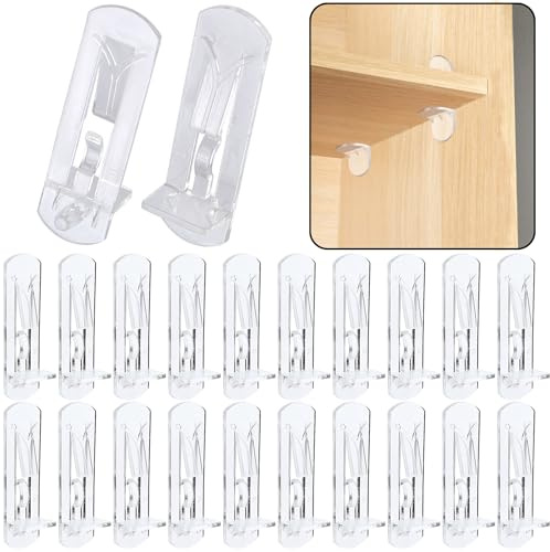 20pcs Plastic Locking Shelf Support Pegs,5mm Shelf Pins,Self-Locking Bracket Clips,Clear Shelf Pegs for for Kitchen Cabinet Furniture Book Shelves, 5mm Peg x 3/4 Thick Shelves