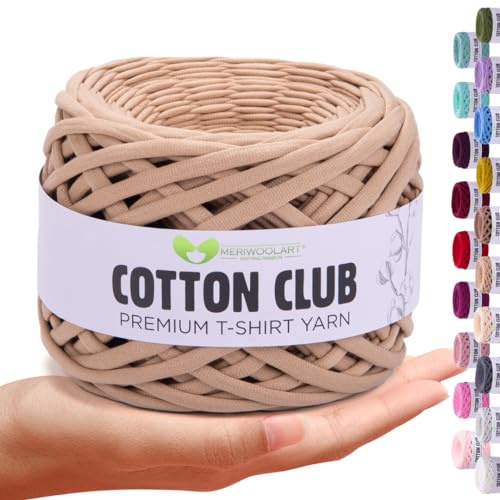 MeriWoolArt® Premium Baumwolle zum Häkeln und Makramee, 10 mm x 110 m Qualität Baumwollgarn, T-Shirt Garn für Handtasche, Teppiche, Pflanzenkörbe, Wurfkissen und Makramee-Wandbehang oder Geschenkband
