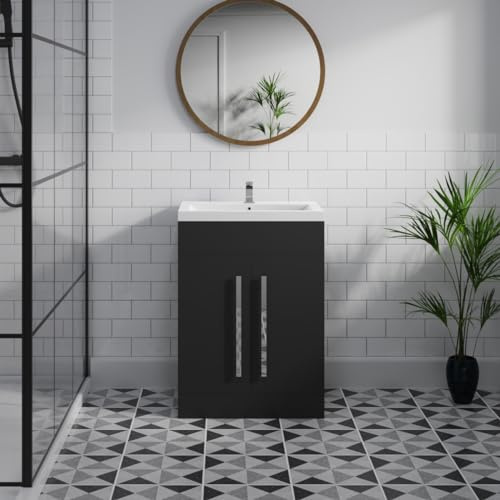 Aquariss 600mm Painted Floor Standing Vanity Unit with Basin Sink Cabinet Unit Bathroom Storage Units Free Standing Flat Packed Matte Black