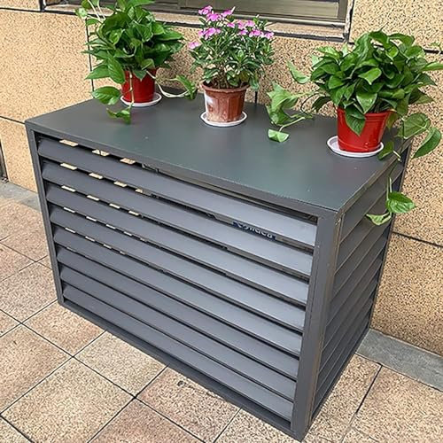 Klimaanlage Abdeckung, Sichtschutzzaun, Gartenzaun, Wärmepumpe Schallschutzhaube, Verkleidung Aus Aluminium Schutzgitter Für Klimaanlagen Und Wärmepumpen, Dekorativer Bil(Size:110x60x80cm,Color:Grau)
