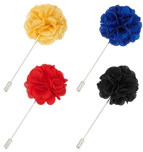 FINGERINSPIRE Pines de Solapa para Hombre Negro Rojo Amarillo Azul Boutonniere Pin de Solapa de Poliéster Broche Flor Para Hombre Traje Broche Boutonniere Para Hombres Novio Boda, Poliéster