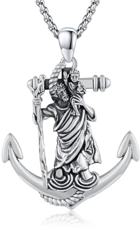 XIXLES St. Christopherus Halskette für Männer 925 Sterling Silber St Christopherus Halskette Herren Anker Saint Christopher Anhänger Halskette Schutz Schmuck religiöse Geschenke