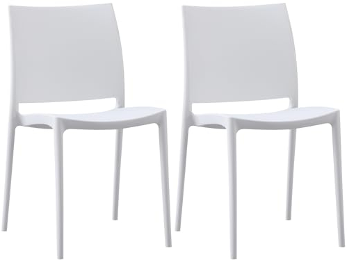 CLP Set de 2 sillas de jardín Meton, apilables de plástico, fácil Cuidado, Resistentes a UV, hasta 150 kg, Color:Blanco