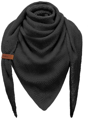 CMTOP Dreieckstuch Damen Winter - Großes Warmes Poncho Schal Strick Weiches Einfarbig Tuch (Schwarz, Einheitsgröße)