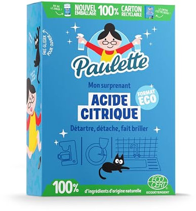 Paulette - Acide Citrique en Poudre - Détartrant Anticalcaire Naturel et Ecocert - Fabriqué en France - 800 g