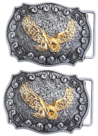 TOGEVAL 2stücke Herren Gürtelschnalle Mit Vogel Muster Dekorative Jeans Hosengürtel Schnalle Ersatzgürtel Accessoire Für Anzüge Und Freizeit Goldfarbene Western Optik