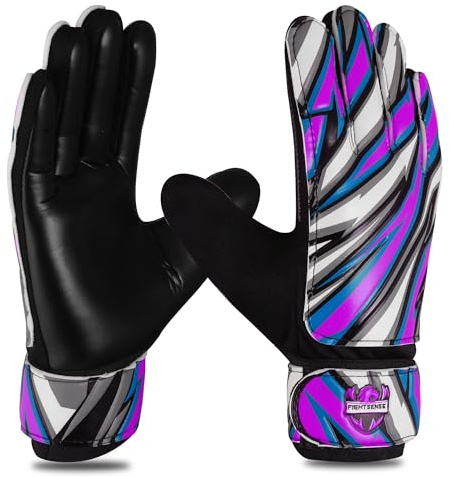 FIGHTSENSE Soccer Goalie Gloves for Kids Youth Boys,Football Goalkeeper Gloves,4mm Latex Palm,Breathable,Anti-Slip Strong Grip,Double Wrist Protection (Purple, Size 5 Suitable for 9-12 Years)