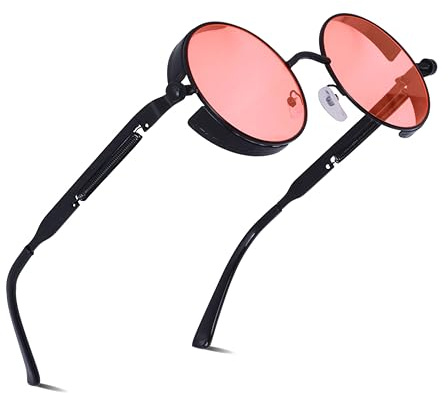 besbomig Sonnenbrille Damen Herren - Retro Rund Steampunk Brille UV400 Schutz Polarisiert Hippie Festliche Partybrille Fasching Brillen Rave Goggles Outdoor Aktivitäten Mode Accessoire