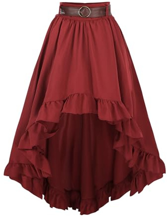 CR ROLECOS Damen Steampunk Rock Viktorianische Rock Damen Gothic Mittelalter Piratenrock Hoher Taille mit Gürtel