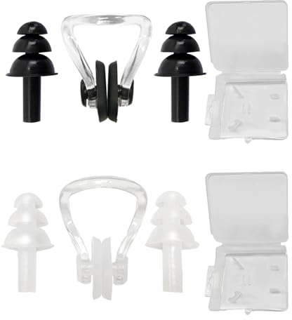 UTXN Lot de 2 Pinces-Nez et Bouchons d'oreilles pour la Natation, Bouchons d'oreilles pour Adultes, Pince-Nez pour la Natation, Enfants, Femmes, Hommes, Natation, Sports Nautiques (Noir et Blanc)