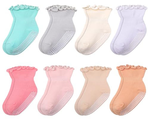 Utensilsto Ruffle Stopper Socks Toddler, 8 Pairs Non-Slip Socks Breathable Non-Slip Socks Cotton Non-Slip Socks for 1-3 Years Children Girls