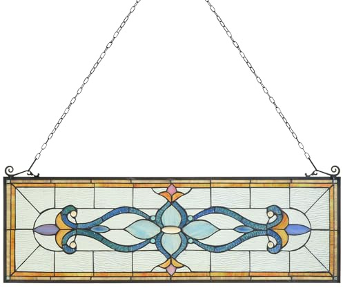 Capulina Large Horizontal Stained Glass Window Panels Hangings Tiffany Style Traditional Art Handcrafts for Home Decor and Gifts