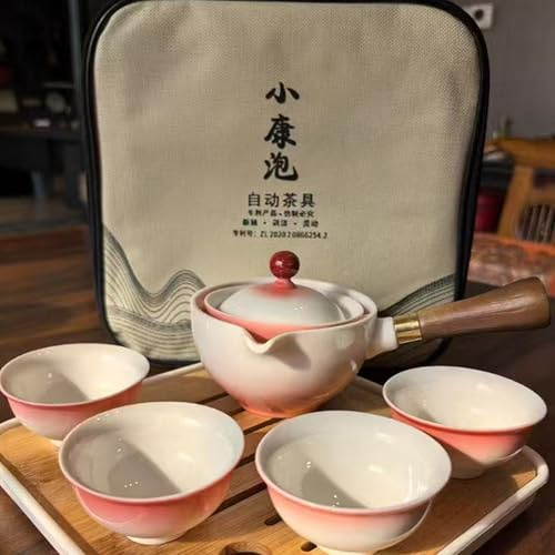 Scizorito Tragbares Reise-Teeservice aus Keramik, chinesisches Kungfu-Teeset mit 360 Grad drehbarer Teekanne und Teesieb, 4 Teetassen, Teetablett und Reisetasche (Farbverlauf)