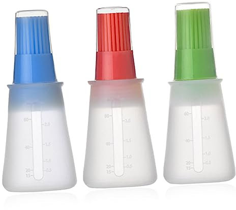 GRIRIW Botella Pack de 3 Unidades de Pincel de Aceite de Silicona Resistente al Calor Tapa Transparente para Restaurantes y Barbacoas para Condimentos Líquidos