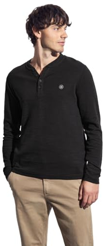 Street One Men 3226986 Morbida Maglietta Henley Slub, Basic Black, XXL Uomo