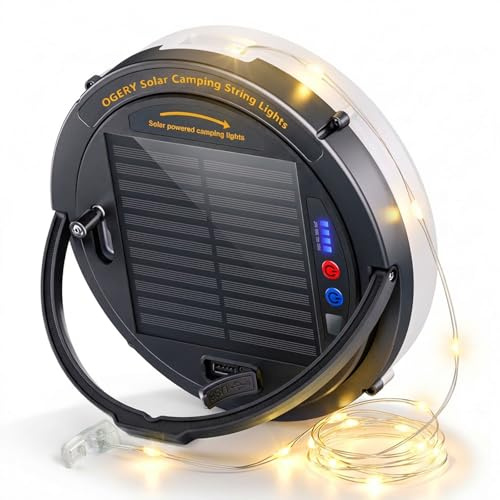 OGERY Solar Camping String Lights, 5400mAh/ 49.2FT/ 11 Modes Rechargeable Camping Lights Outdoor/Indoor, 4-in-1 Quick Storage Fairy Tent Lights Portable LED Lamp for Patio Yard Party Decor Essentials