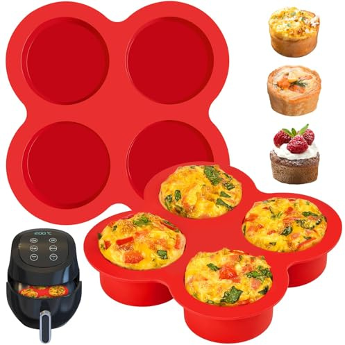 2 Piezas Moldes Silicona para Air Fryer y Horno,Molde Silicona Antiadherente 4 Cavidades,Moldes de Silicona para Hornear Magdalenas,Muffins,Cupcakes,Quiche,Donuts,Repostería y Tartas, Fácil de Limpiar
