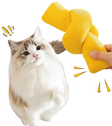 Speedy Panther Jouet en peluche pour chat à l'herbe à chat, oreiller jaune en velours côtelé pour le nettoyage des dents, jouet interactif à mâcher résistant aux morsures