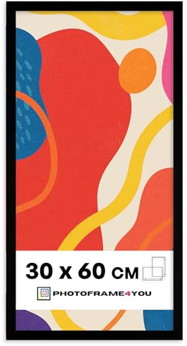 Photoframe4you - Bilderrahmen 30x60 cm Kunststoff mit Acrylglas - Schwarz | Für Poster, Fotos, Puzzles und Urkunden, leichtes Kunststoffprofil für Wanddeko im Hoch- und Querformat - Nancy