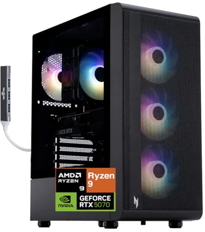 acer Nitro 60 Gaming Desktop PC (AMD Ryzen 9 7900 12-Core, GeForce RTX 5070 12GB GDDR7 (988 AI Tops), 32GB DDR5, 512GB PCIe SSD + 2TB HDD, Win 11 Home) WiFi 6 + BT, Ethernet, w/DKZ USB Port Expander