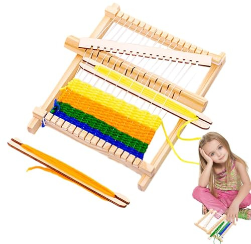 gifyym Kinder Webrahmen - Kreatives DIY Handwerk Und Lernspiel | Holz Rollenspielzeug Mit Verstellrahmen | Anfänger Und Nachwuchs, Splitterfreie Glatte Oberfläche, Garn Sowie Werkzeuge Inklusive