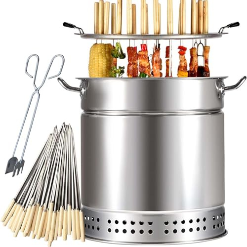 Parrilla de carbón con parrilla giratoria y brochetas para cocinar al aire libre, perfecta para asar y ahumar diversas carnes y verduras