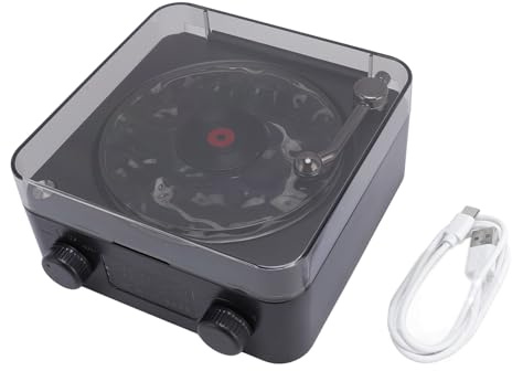 Naroote Tragbarer Bluetooth-Lautsprecher, Retro-Funklautsprecher für Plattenspieler mit Wasserwellenlicht und Zeitanzeige, Wohnraumdekoration für Schlafzimmer, Studio, Büro (glänzend schwarz)