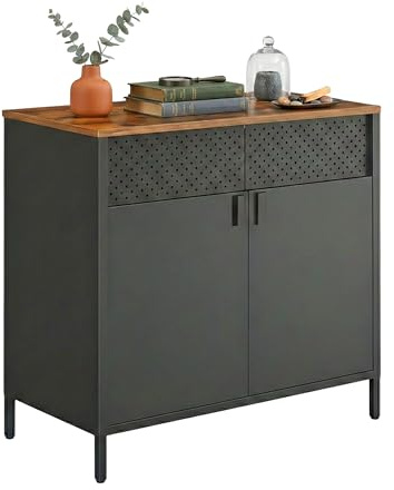 Relaxdays Metallschrank, HxBxT: 77 x 80 x 40 cm, 2 Türen, Verstellbarer Einlegeboden, Büroschrank Metall, schwarz/braun