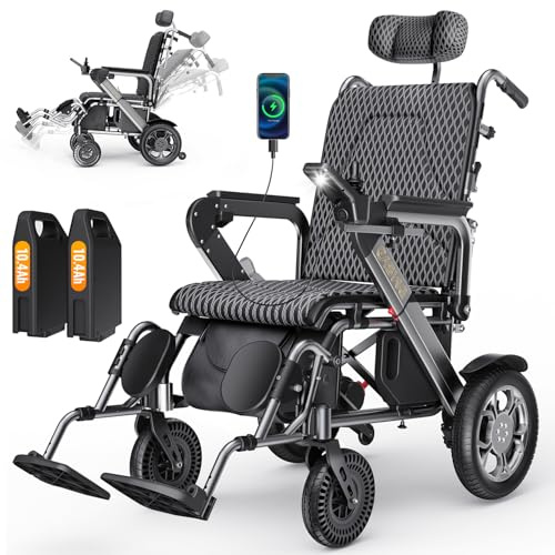 Easwe-G10 Elektrischer Rollstuhl Faltbar mit Verstellbare Rückenlehne, Doppelbatterie 45Km Reichweite, 500W Bürstenloser Motor Elektrorollstuhl, Mobilitätshilfe für Senioren (20.8 AH)