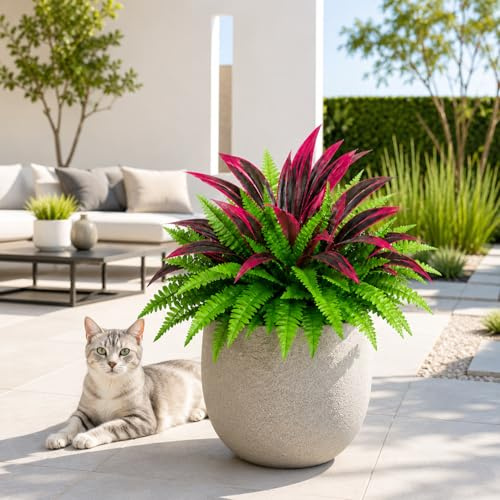 ATAVSADN Piante Finte da Esterno E Interno, 4 Rami di Protezione UV Piante Artificiali per Balcone, Terrazzo, Giardino, Veranda E Casa Red+Greed,One Size