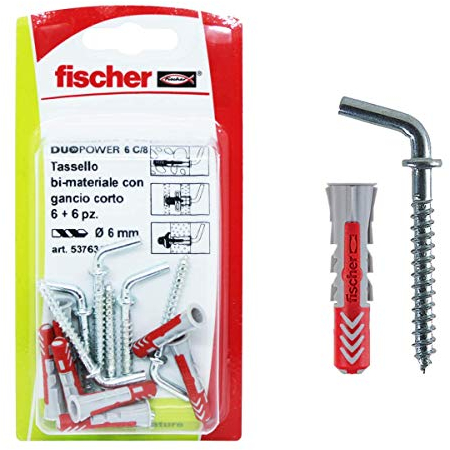 Fischer Dübel DUOPOWER 6 Dübel C/8K in Blister, 6 kurze Haken 6 x 30 mm, 537634