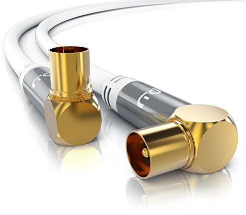 CSL - 2m Antennenkabel 8k 4k HDTV 135dB 75 Ohm 90Grad gewinkelt - Premium Antennenkabel- FullHD 4k UHD - Stecker 90Grad zu Kupplung 90Grad - DVB-T DVB-T2 DVB-C DVB-S DVB-S2 Radio UKW DAB