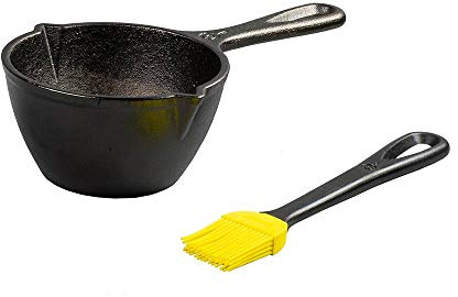 Lodge Schmelztopf aus Gusseisen + Silikon-Backpinsel – unvergleichliche Wärmespeicherung – hitzebeständig bis 450 ° – Schwarz und Gelb