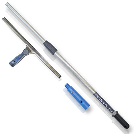 LEWI Kombi-Set Teleskopstange 2x60cm + Fensterabzieher 55cm | Für große Fenster (Schaufenster, Wintergärten), Stange für höher gelegene Stellen, Inkl. Gratisprobe Glasreiniger