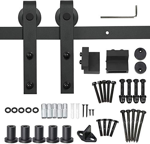 Yaheetech 6ft/6,6ft/8ft/12ft/13ft/16ft Quincaillerie Kit de Rail pour Porte Coulissante - Hardware Ensemble Industriel pour Porte Suspendue Sliding Barn Door en Bois 8FT/244 CM