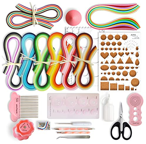 Juya Kits de Papel Quilling QK13 con 960 Tiras y 13 Herramientas (Herramientas Rosadas, Ancho 5mm Tener Pegamento)