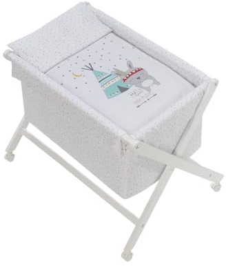 Interbaby 92082-09 - Minicuna de Madera con Textil Tipi Oso Blanco, unisex
