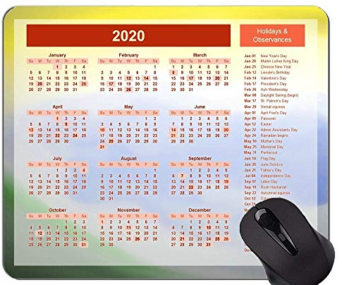 Kalender für 2020 Jahre Gaming Mouse Pad, solide Hintergrund-Mauspad mit genähtem Rand