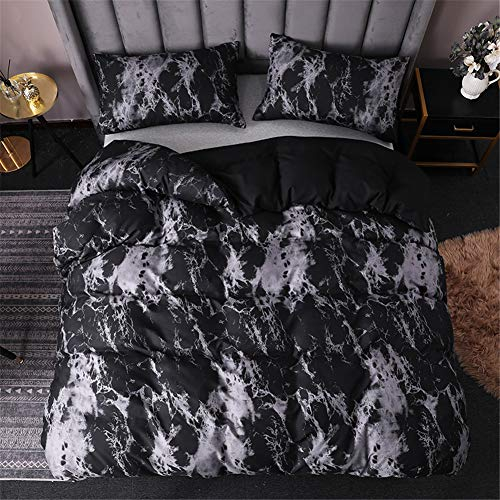 AYMAING Bettwäsche Bettbezug Set Mit Marmor Muster, Microfaser Bettwäsche Warme& Atmungsaktive Bettbezüge Mit Reißverschluss Und 50x75 cm Kissenbezug (Schwarz,Einzelbett 135x200cm)