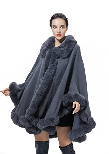 BEAUTELICATE Cappotto a Maglia Mantella Poncho in Pelliccia Sintetica Scialle con Collo Donna Stola Cardigan per Festa Matrimonio Invernale Sposa (Cammello, Taglia Unica)