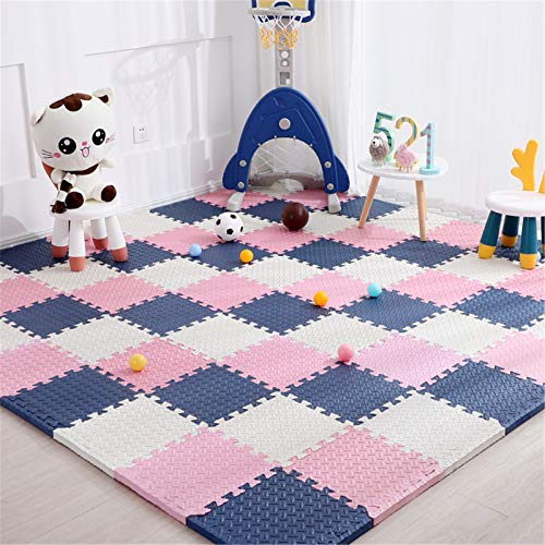 TONGQU Eva Foam Puzzle Mats, Ineinandergreifende Baby-Spielmatte Geeignet Für Kinderspielbereich Wohnzimmer Schlafzimmer Fitnessstudio - Perfekte Heimdekoration,Dark Blue+pink+beige,9