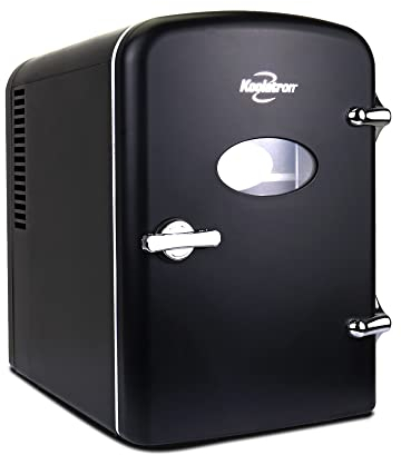 Koolatron Retro Mini Fridge For Bedrooms 12V Portable Cooler Refrigerator 4L Small 6 Can Table Top Quiet Mini Fridges For Skincare Food Drinks Kids Home Car & Travel Black